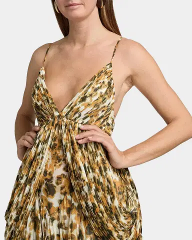 Et Ochs Micah Abstract Chiffon Pleated Gown | Thumbnail 4