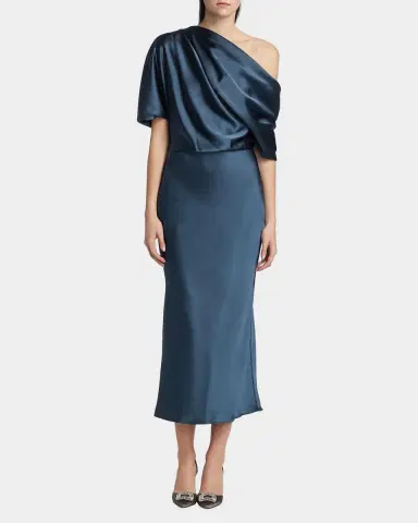 Amsale Draped Satin Pencil Midi-Dress | Thumbnail 3