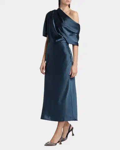 Amsale Draped Satin Pencil Midi-Dress | Thumbnail 6