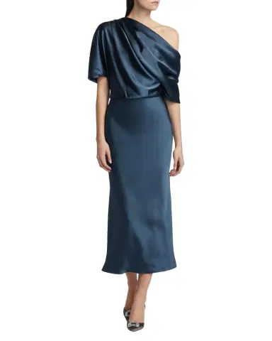 Amsale Draped Satin Pencil Midi-Dress | Thumbnail 1