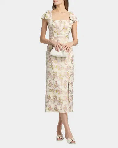 Kay Unger New York Arianna Floral Jacquard Tea-Length Cocktail Dress | Thumbnail 3 Kay Unger New York Arianna Floral Jacquard Tea-Length Cocktail Dress | Thumbnail 3