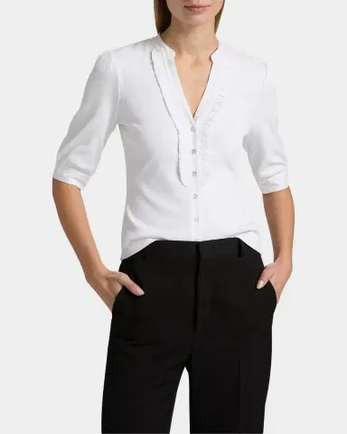 Cinq à Sept Justine Ribbed Stretch-Cotton Button-Front Blouse | Thumbnail 3
