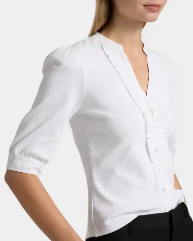 Cinq à Sept Justine Ribbed Stretch-Cotton Button-Front Blouse | Thumbnail 4