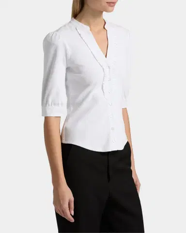 Cinq à Sept Justine Ribbed Stretch-Cotton Button-Front Blouse | Thumbnail 6