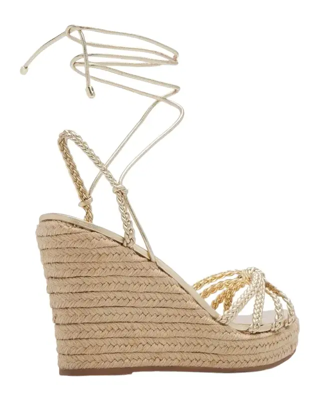 Schutz 95mm Adele Metallic Leather Espadrille Wedge Sandals