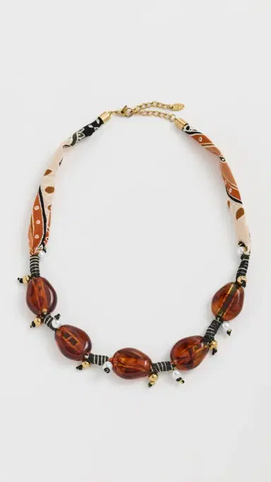 By Adina Eden Bandana Beaded Amber Necklace Amber One Size | Thumbnail 2