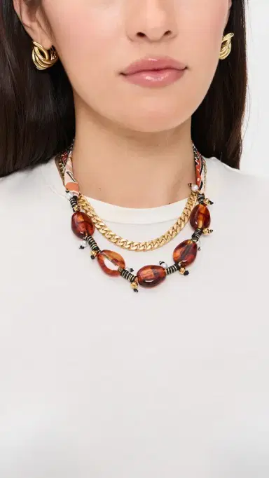 By Adina Eden Bandana Beaded Amber Necklace Amber One Size | Thumbnail 3