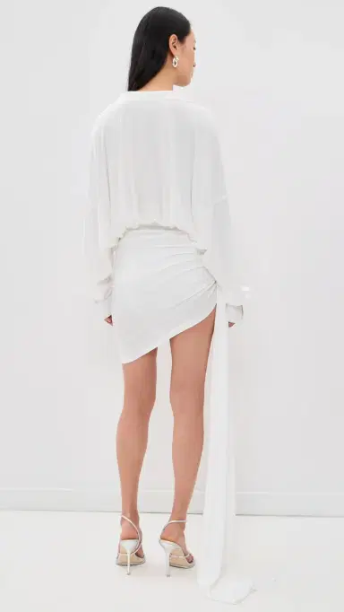 Norma Kamali Oversized Side Drape Dress with Bow now White | Thumbnail 3