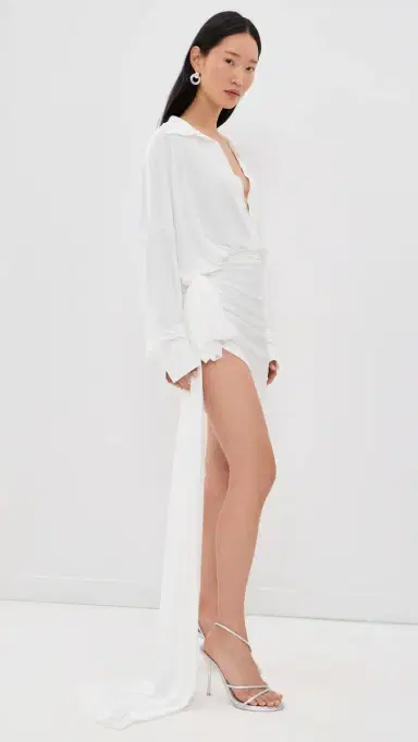 Norma Kamali Oversized Side Drape Dress with Bow now White | Thumbnail 4