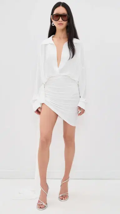 Norma Kamali Oversized Side Drape Dress with Bow now White | Thumbnail 5