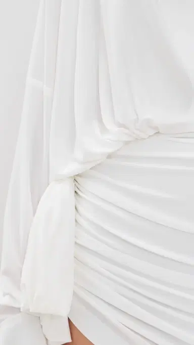 Norma Kamali Oversized Side Drape Dress with Bow now White | Thumbnail 6