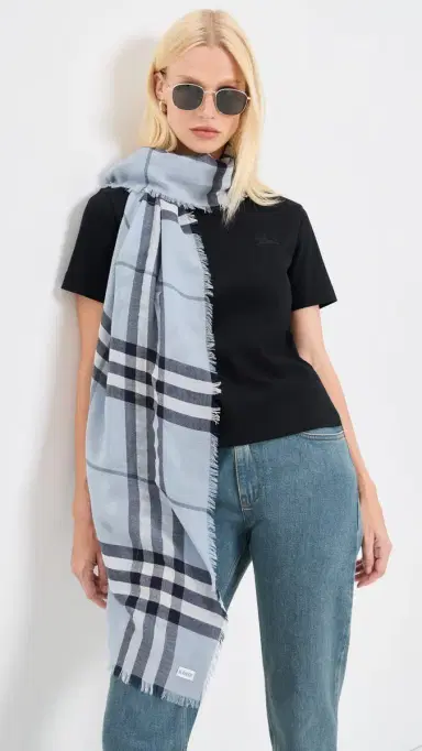Burberry Giant Check Wool Scarf Bank Blue One Size | Thumbnail 3