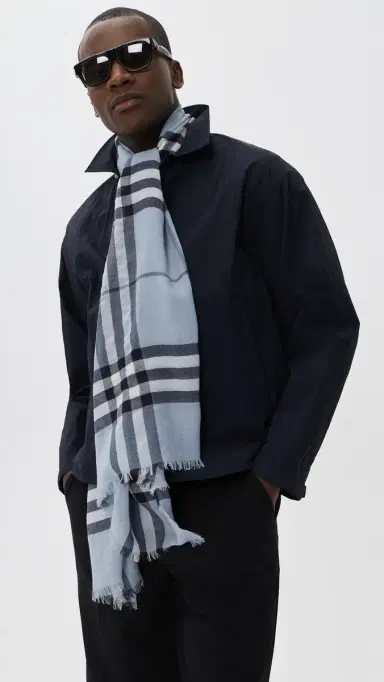 Burberry Giant Check Wool Scarf Bank Blue One Size | Thumbnail 4