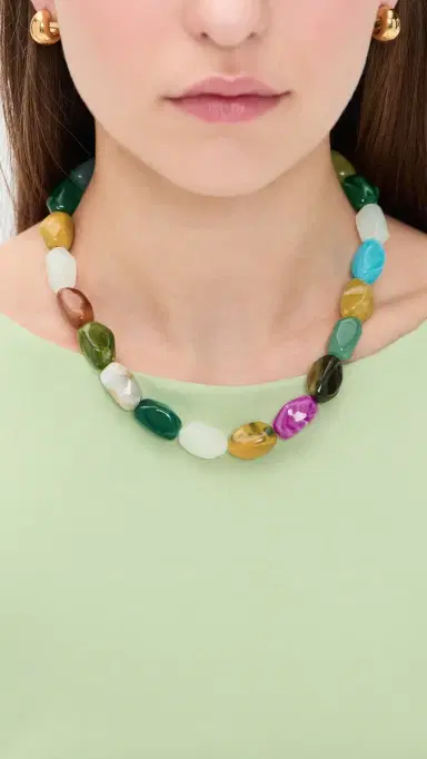 By Adina Eden Gold Chain & Multicolor Bead Necklace Multi-Color One Size | Thumbnail 3