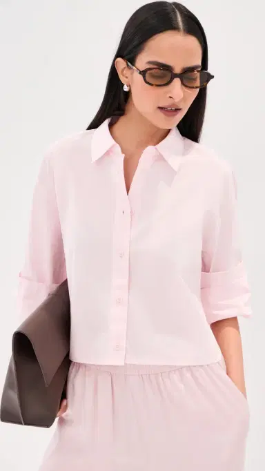 LE BOP Felicity Boxy Cropped Poplin Button Down Pale Pink | Thumbnail 2