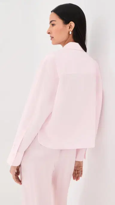 LE BOP Felicity Boxy Cropped Poplin Button Down Pale Pink | Thumbnail 3