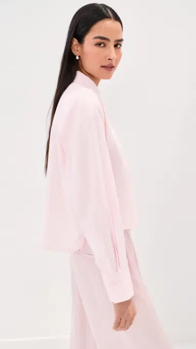 LE BOP Felicity Boxy Cropped Poplin Button Down Pale Pink | Thumbnail 4