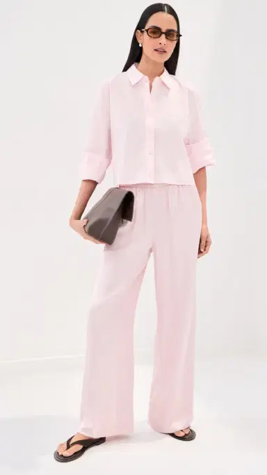LE BOP Felicity Boxy Cropped Poplin Button Down Pale Pink | Thumbnail 5