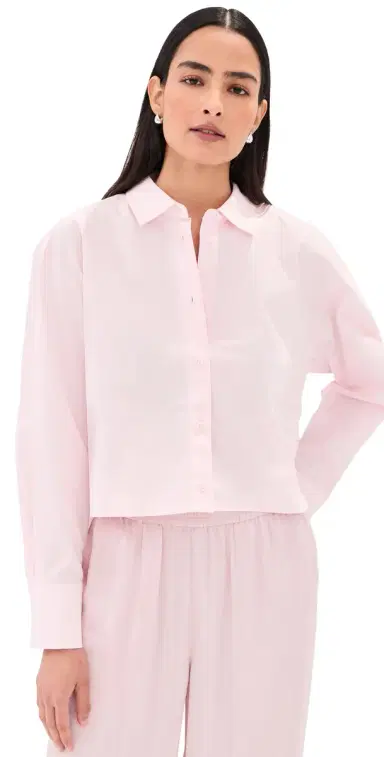LE BOP Felicity Boxy Cropped Poplin Button Down Pale Pink | Thumbnail 1