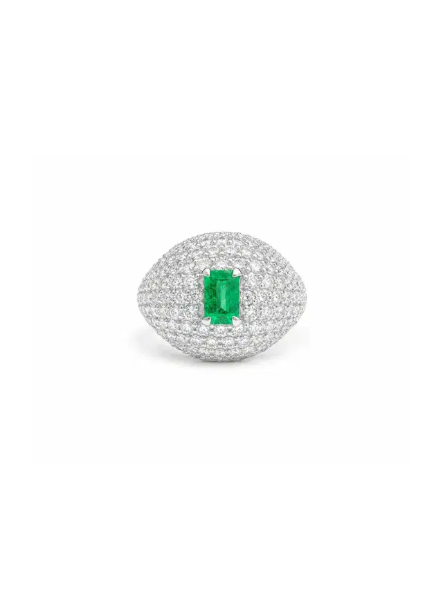 Wish Fine Jewelry 1.91ct Diamond Emerald 18K Gold Pave Ring