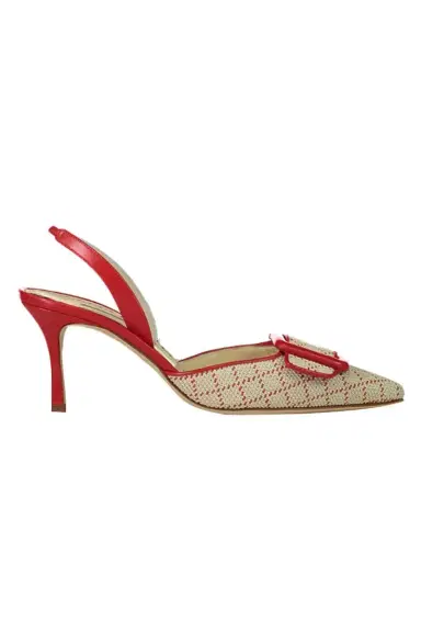 Manolo Blahnik Maysli Slingback 70 - Red Ivory | Thumbnail 1 Manolo Blahnik Maysli Slingback 70 - Red Ivory | Thumbnail 1
