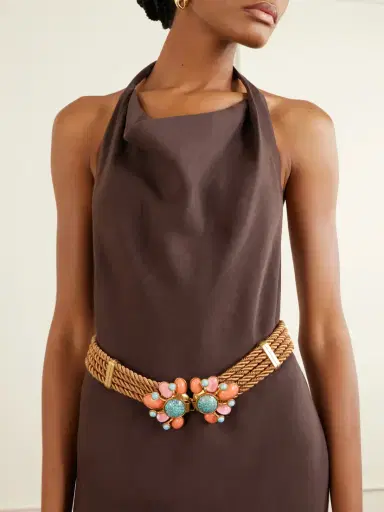 Sonia Petroff Zinnia Gold-plated, Enamel And Woven Cord Belt | Thumbnail 2 Sonia Petroff Zinnia Gold-plated, Enamel And Woven Cord Belt | Thumbnail 2
