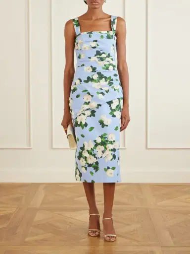 Carolina Herrera Floral-print Draped Cotton-blend Faille Midi Dress | Thumbnail 2 Carolina Herrera Floral-print Draped Cotton-blend Faille Midi Dress | Thumbnail 2