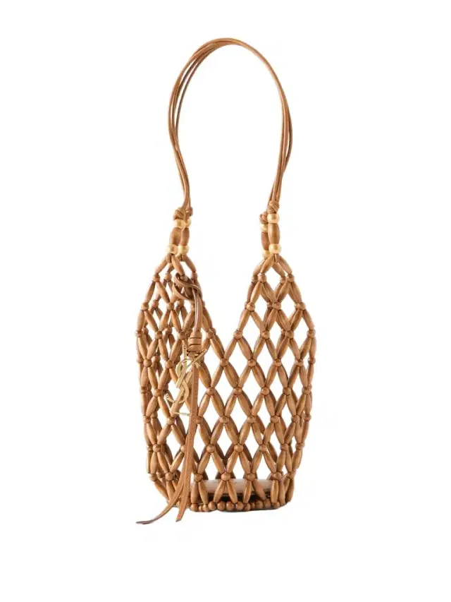 Cassandre Mini Beaded Wood Bucket Bag