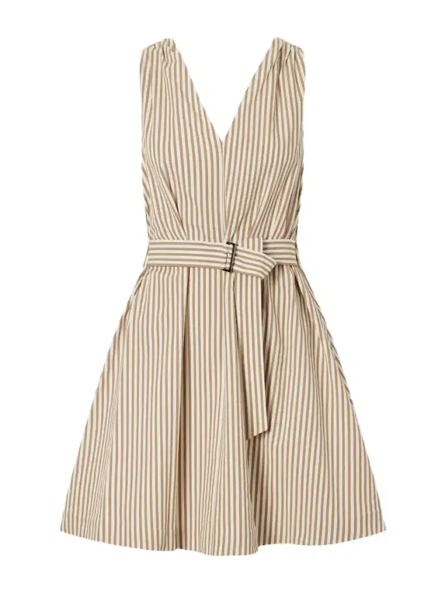 Brunello Cucinelli Belted Seersucker Cotton-blend Mini Dress