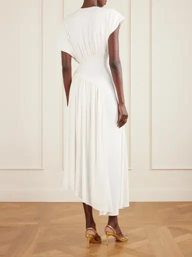 Rabanne Asymmetric Draped Stretch-crepe Midi Dress | Thumbnail 3 Rabanne Asymmetric Draped Stretch-crepe Midi Dress | Thumbnail 3