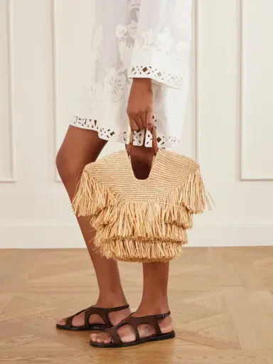 Zimmermann Goldentime Small Leather-trimmed Fringed Raffia Tote | Thumbnail 2 Zimmermann Goldentime Small Leather-trimmed Fringed Raffia Tote | Thumbnail 2
