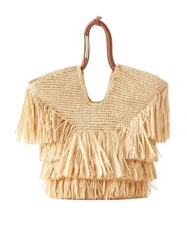 Zimmermann Goldentime Small Leather-trimmed Fringed Raffia Tote | Thumbnail 1 Zimmermann Goldentime Small Leather-trimmed Fringed Raffia Tote | Thumbnail 1