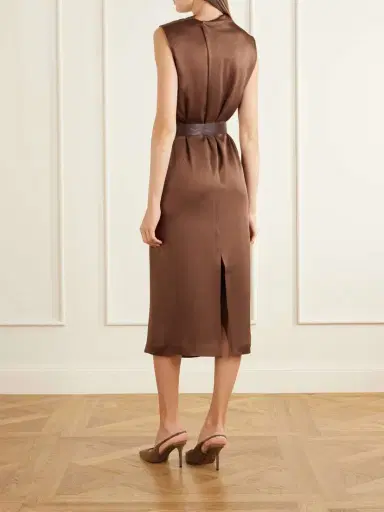 Brunello Cucinelli Belted Satin Midi Dress | Thumbnail 3