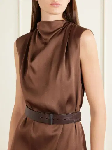 Brunello Cucinelli Belted Satin Midi Dress | Thumbnail 4