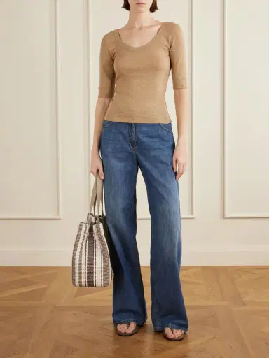 Brunello Cucinelli Striped Leather-trimmed Raffia Tote | Thumbnail 3 Brunello Cucinelli Striped Leather-trimmed Raffia Tote | Thumbnail 3