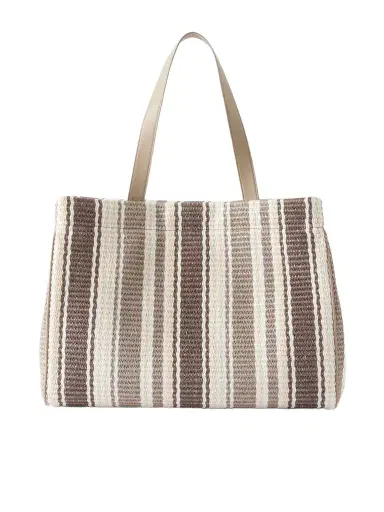Brunello Cucinelli Striped Leather-trimmed Raffia Tote | Thumbnail 1 Brunello Cucinelli Striped Leather-trimmed Raffia Tote | Thumbnail 1