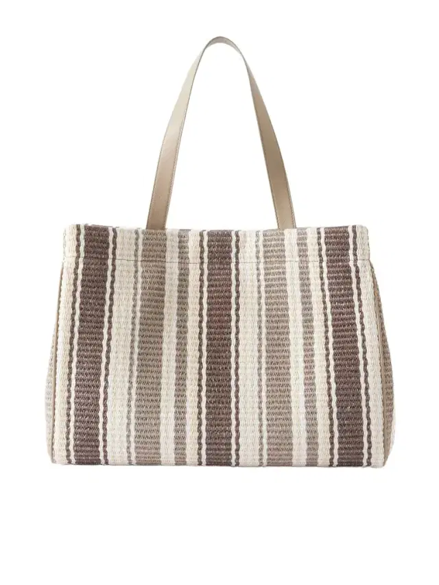 Brunello Cucinelli Striped Leather-trimmed Raffia Tote