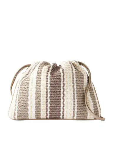 Brunello Cucinelli Striped Leather-trimmed Raffia Shoulder Bag | Thumbnail 1 Brunello Cucinelli Striped Leather-trimmed Raffia Shoulder Bag | Thumbnail 1