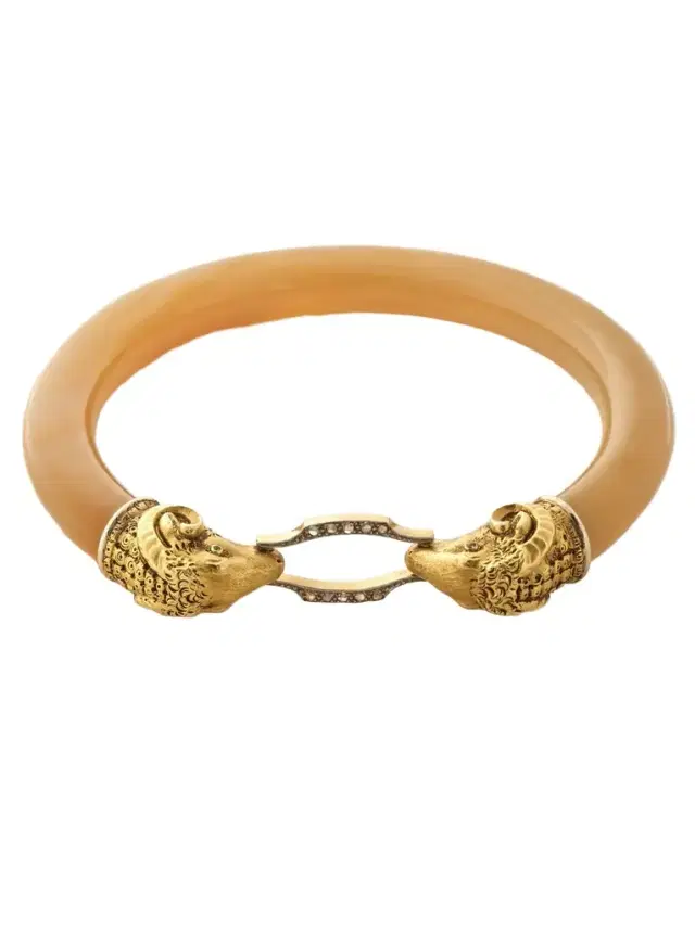 Ram Head Vintage 18-karat Gold And Agate Bangle