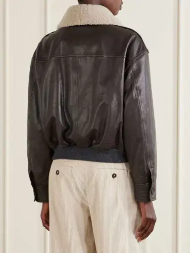 Brunello Cucinelli Shearling-trimmed Leather Jacket | Thumbnail 4 Brunello Cucinelli Shearling-trimmed Leather Jacket | Thumbnail 4