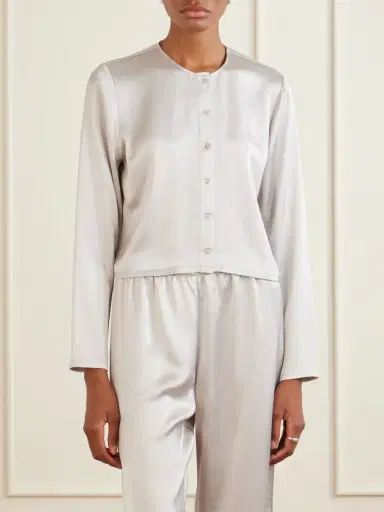 LESET Barb Cropped Satin Cardigan | Thumbnail 3 LESET Barb Cropped Satin Cardigan | Thumbnail 3