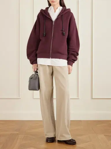 Loewe Flamenco Leather-trimmed Cotton-blend Jersey Hoodie | Thumbnail 2 Loewe Flamenco Leather-trimmed Cotton-blend Jersey Hoodie | Thumbnail 2