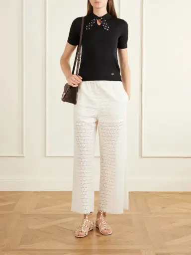 Valentino Garavani Mossi Broderie Anglaise Cotton Straight-leg Pants | Thumbnail 2 Valentino Garavani Mossi Broderie Anglaise Cotton Straight-leg Pants | Thumbnail 2