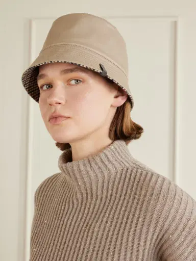 Brunello Cucinelli Reversible Embellished Checked Cotton And Linen-blend Twill Buckle Hat | Thumbnail 2 Brunello Cucinelli Reversible Embellished Checked Cotton And Linen-blend Twill Buckle Hat | Thumbnail 2