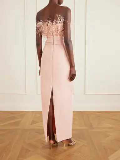 Oscar de la Renta Point D’esprit Strapless Embellished Feather-trimmed Silk-faille Gown | Thumbnail 3