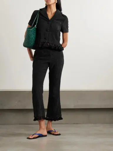 Cap d’Antibes Cropped Tasseled Cotton-terry Flared Pants | Thumbnail 2 Cap d’Antibes Cropped Tasseled Cotton-terry Flared Pants | Thumbnail 2