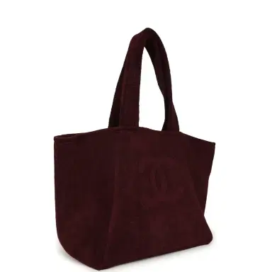 Chanel Chanel Coco Beach CC Beach Tote Bag & Towel Set Burgundy Terry Silver Hardware | Thumbnail 2