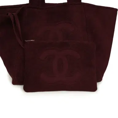 Chanel Chanel Coco Beach CC Beach Tote Bag & Towel Set Burgundy Terry Silver Hardware | Thumbnail 8