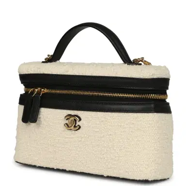 Chanel Chanel Coco Beach Top Handle Long Vanity Case with Chain Ecru Tweed and Black Calfskin Gold Hardware | Thumbnail 5