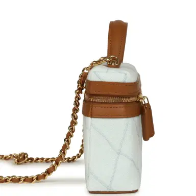 Chanel Chanel Coco Beach Top Handle Long Vanity Case with Chain Light Blue Denim and Brown Calfskin Gold Hardware | Thumbnail 3